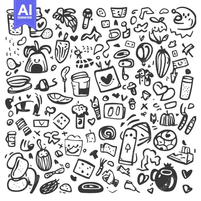 Aset desain premium: A Hand-Drawn Collection of Diverse Abstract Shapes and Objects