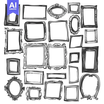 Aset premium populer: A Hand-Drawn Collection of Empty Picture Frames of Various Shapes and