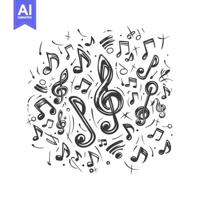 Aset premium populer: A Hand-Drawn Collection of Musical Notes and a Treble Clef