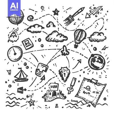 Aset premium populer: A Hand-Drawn Collection of Travel and Adventure Icons