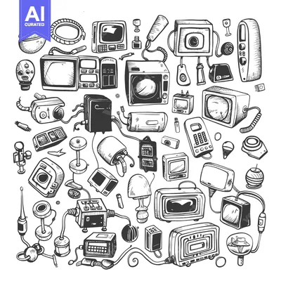 Aset premium populer: A Hand-Drawn Collection of Vintage Electronics and Devices