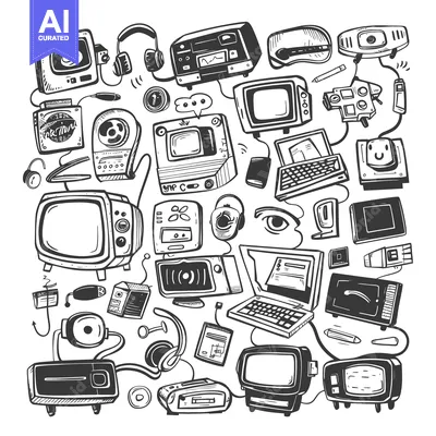 A Hand-Drawn Collection of Vintage Electronics and Gadgets