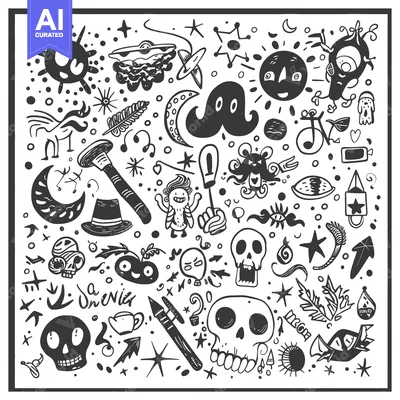 Aset premium populer: A Hand-Drawn Collection of Whimsical and Grotesque Illustrations