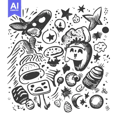 Aset premium populer: A Hand-Drawn Collection of Whimsical Shapes and Characters