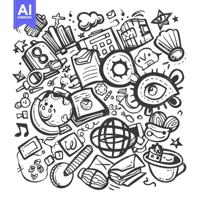 Premium design asset: A Hand-Drawn Doodle Composition of Various Objects