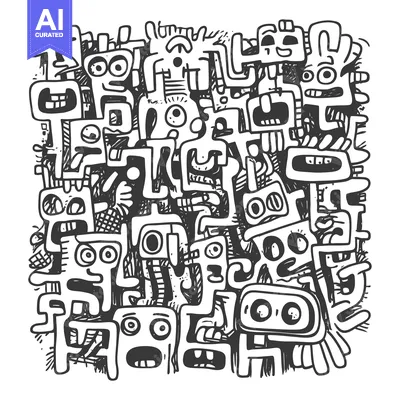 Premium design asset: A Hand-Drawn Doodle of Numerous Grotesque Figures