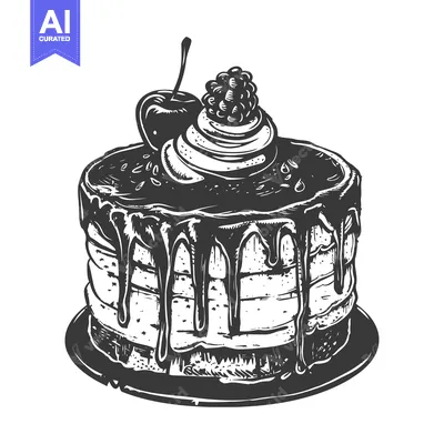 Popular premium asset: A Hand-Drawn Illustration of a Chocolate Cake with Cherry and Blackber