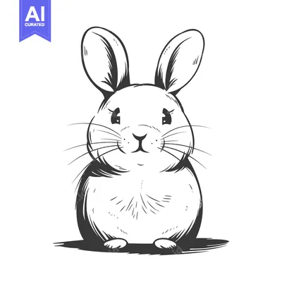 Premium design asset: A Hand-Drawn Illustration of a Cute Rabbit Sitting with its Paws Toget