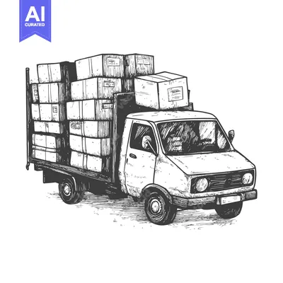 Aset premium populer: A Hand-Drawn Illustration of a Delivery Truck Loaded with Boxes