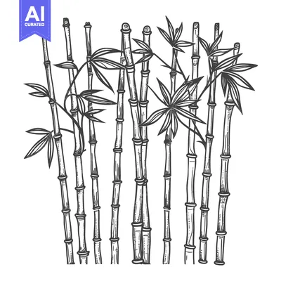 Aset premium populer: A Hand-Drawn Illustration of a Dense Grouping of Bamboo Stalks