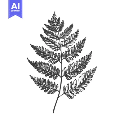 Aset premium populer: A Hand-Drawn Illustration of a Fern Leaf