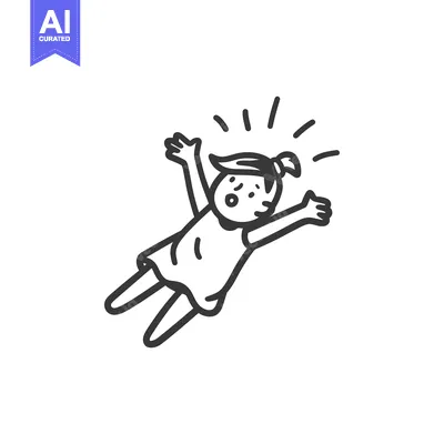 Premium design asset: A Hand-Drawn Illustration of a Girl Falling with a Surprised Expressio