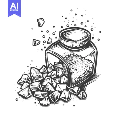 Premium design asset: A Hand-Drawn Illustration of a Jar with Spilled Sugar Cubes
