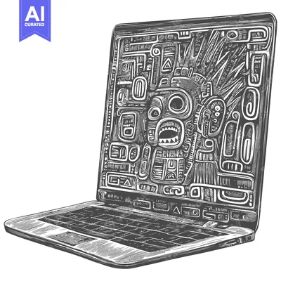 Premium design asset: A hand-drawn illustration of a laptop with a strange and abstract desi