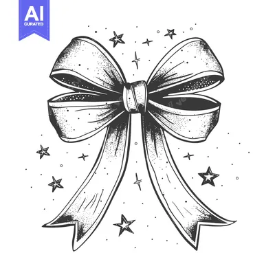 Aset desain premium: A hand-drawn illustration of a large bow with a textured look and smal