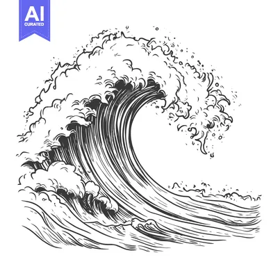 Aset desain premium: A Hand-Drawn Illustration of a Large Ocean Wave