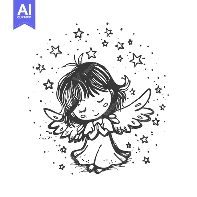 Popular premium asset: A Hand-Drawn Illustration of a Little Angel with Wings Surrounded by S