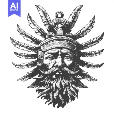 Aset premium populer: A Hand-Drawn Illustration of a Man Wearing a Feathered Headdress
