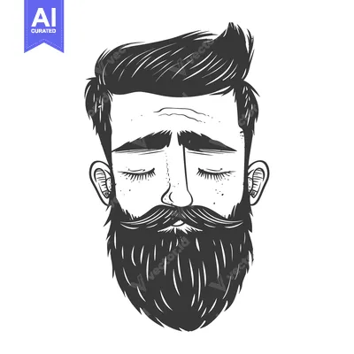Aset desain premium: A Hand-Drawn Illustration of a Man with a Beard and Closed Eyes
