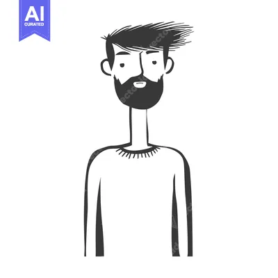 Aset premium populer: A hand-drawn illustration of a man with a beard and messy hair