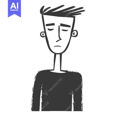 Aset desain premium: A hand-drawn illustration of a man with a sad expression