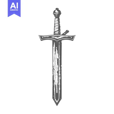 Aset desain premium: A Hand-Drawn Illustration of a Medieval Sword