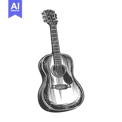 Aset premium populer: A Hand-Drawn Illustration of an Acoustic Guitar