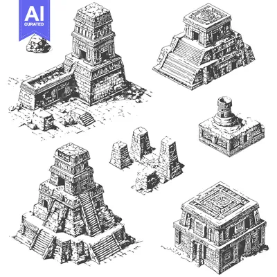 Popular premium asset: A Hand-Drawn Illustration of Ancient Mayan Temples and Structures