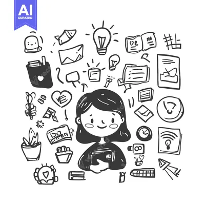 Premium design asset: A Hand-Drawn Illustration of a Person Surrounded by Doodle Icons