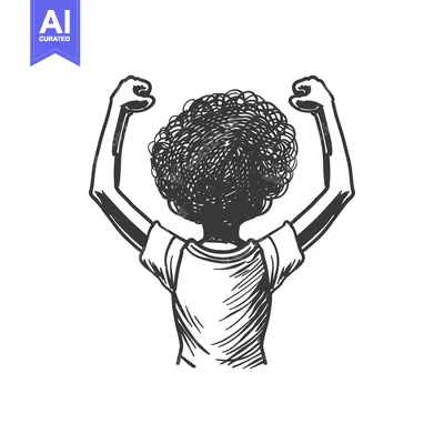Aset premium populer: A Hand-Drawn Illustration of a Person with Afro Hair Raising Their Arm