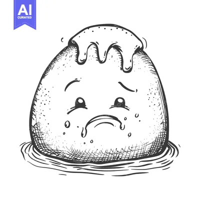 Aset desain premium: A Hand-Drawn Illustration of a Sad, Round, Gooey Character