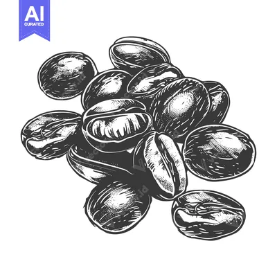Aset desain premium: A Hand-Drawn Illustration of a Scattered Collection of Roasted Coffee