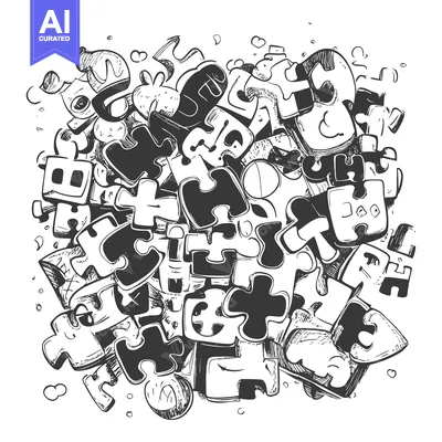 Premium design asset: A Hand-Drawn Illustration of a Scattered Jigsaw Puzzle