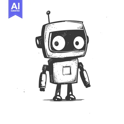 Aset desain premium: A Hand-Drawn Illustration of a Simple Robot with Large Eyes