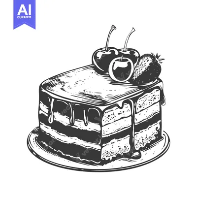Popular premium asset: A Hand-Drawn Illustration of a Slice of Cake with Cherries and a Straw