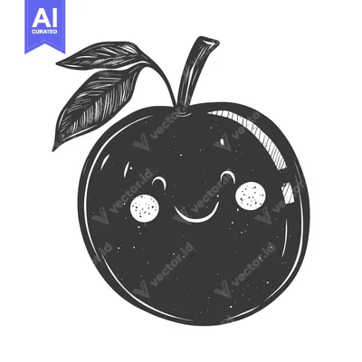 Aset desain premium: A Hand-Drawn Illustration of a Smiling Apple with a Leaf