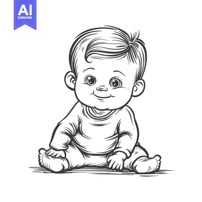 A Hand-Drawn Illustration of a Smiling Baby Sitting on the Floor