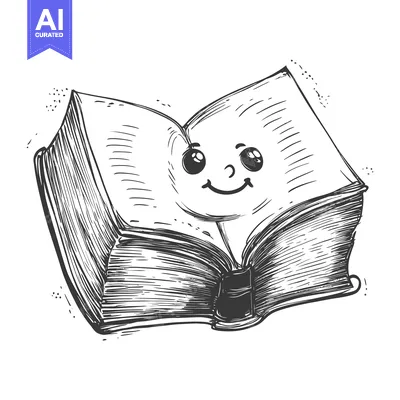 A Hand-Drawn Illustration of a Smiling Book with Big Eyes