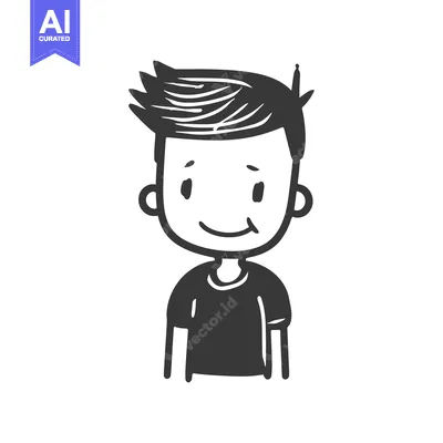 Aset desain premium: A Hand-Drawn Illustration of a Smiling Boy