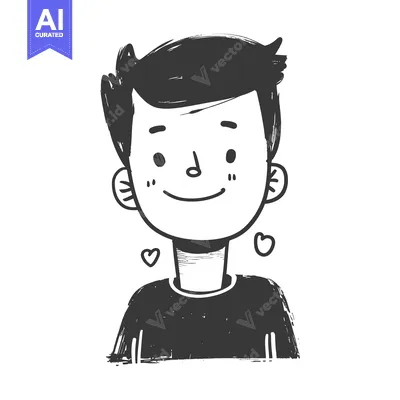Aset premium populer: A Hand-Drawn Illustration of a Smiling Boy with Hearts