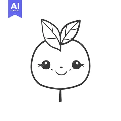 Aset desain premium: A Hand-Drawn Illustration of a Smiling Cartoon Apple with Leaves