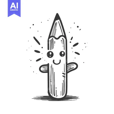 Aset desain premium: A Hand-Drawn Illustration of a Smiling Cartoon Pencil