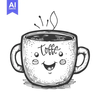 Aset desain premium: A Hand-Drawn Illustration of a Smiling Coffee Mug with Steam