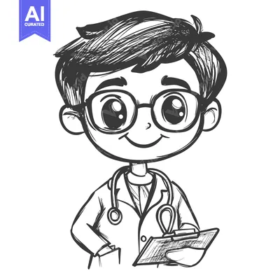 Aset premium populer: A Hand-Drawn Illustration of a Smiling Doctor Holding a Clipboard