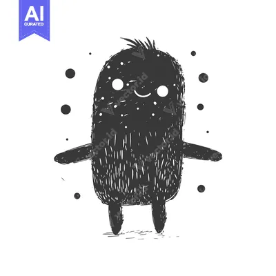 Aset premium populer: A Hand-Drawn Illustration of a Smiling, Furry Monster with Large Eyes