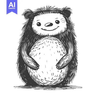 Aset premium populer: A Hand-Drawn Illustration of a Smiling Hedgehog