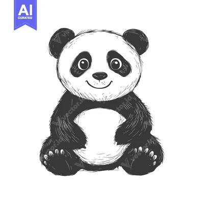 Aset premium populer: A Hand-Drawn Illustration of a Smiling Panda Bear