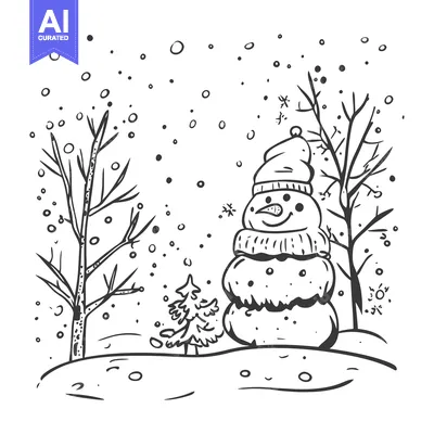 Popular premium asset: A Hand-Drawn Illustration of a Snowman in a Winter Landscape
