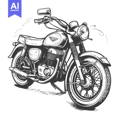 Aset premium populer: A Hand-Drawn Illustration of a Vintage Motorcycle