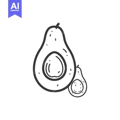 Aset premium populer: A Hand-Drawn Illustration of a Whole and Half Avocado